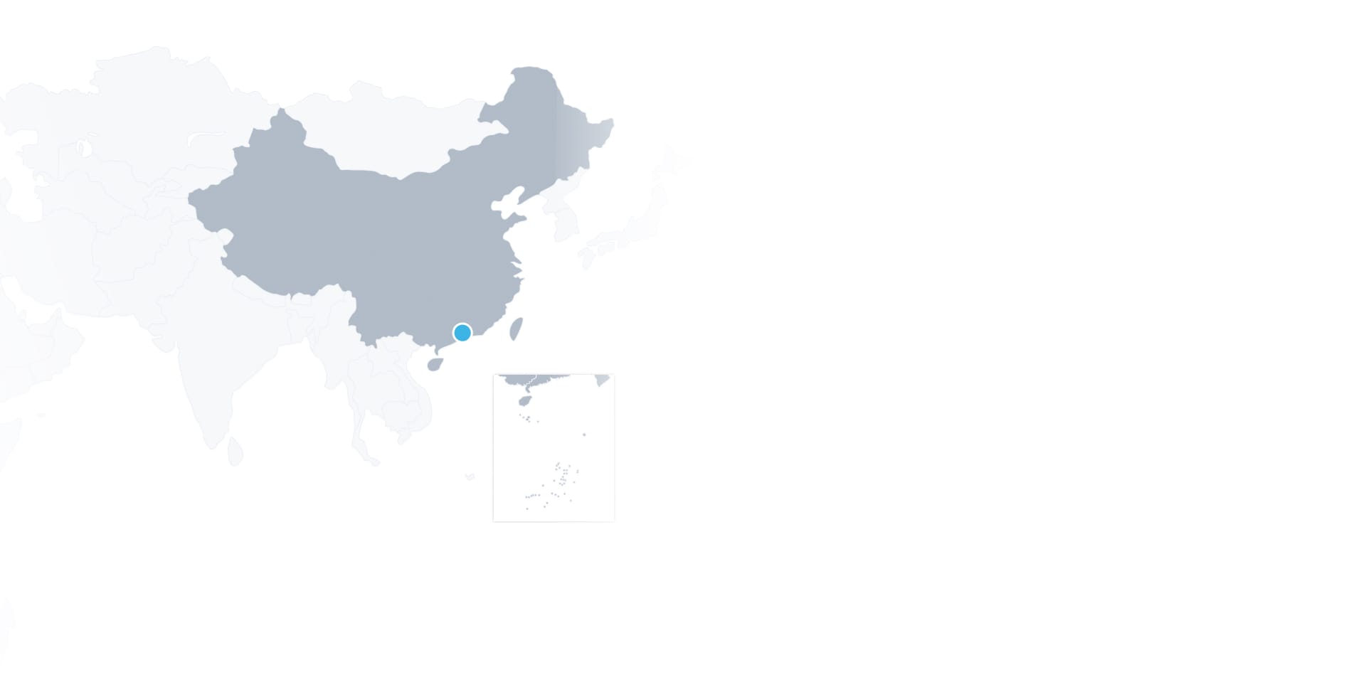 Map with focus on China