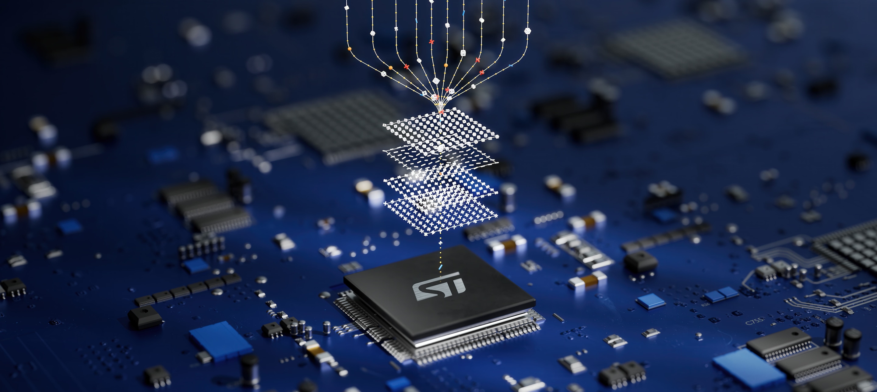 Abstract cybersecurity network with connected digital nodes