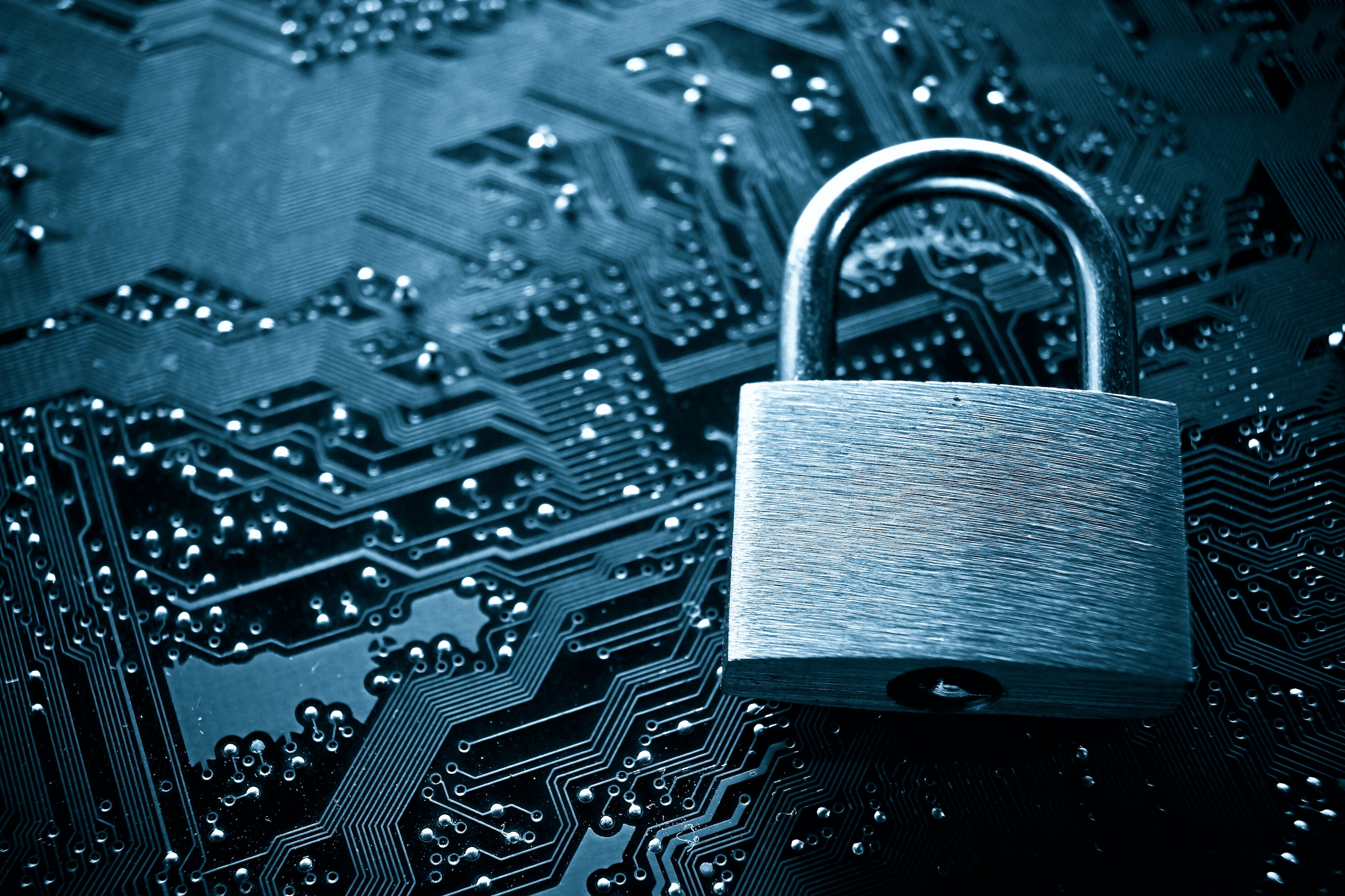 Padlock on electronic circuit board