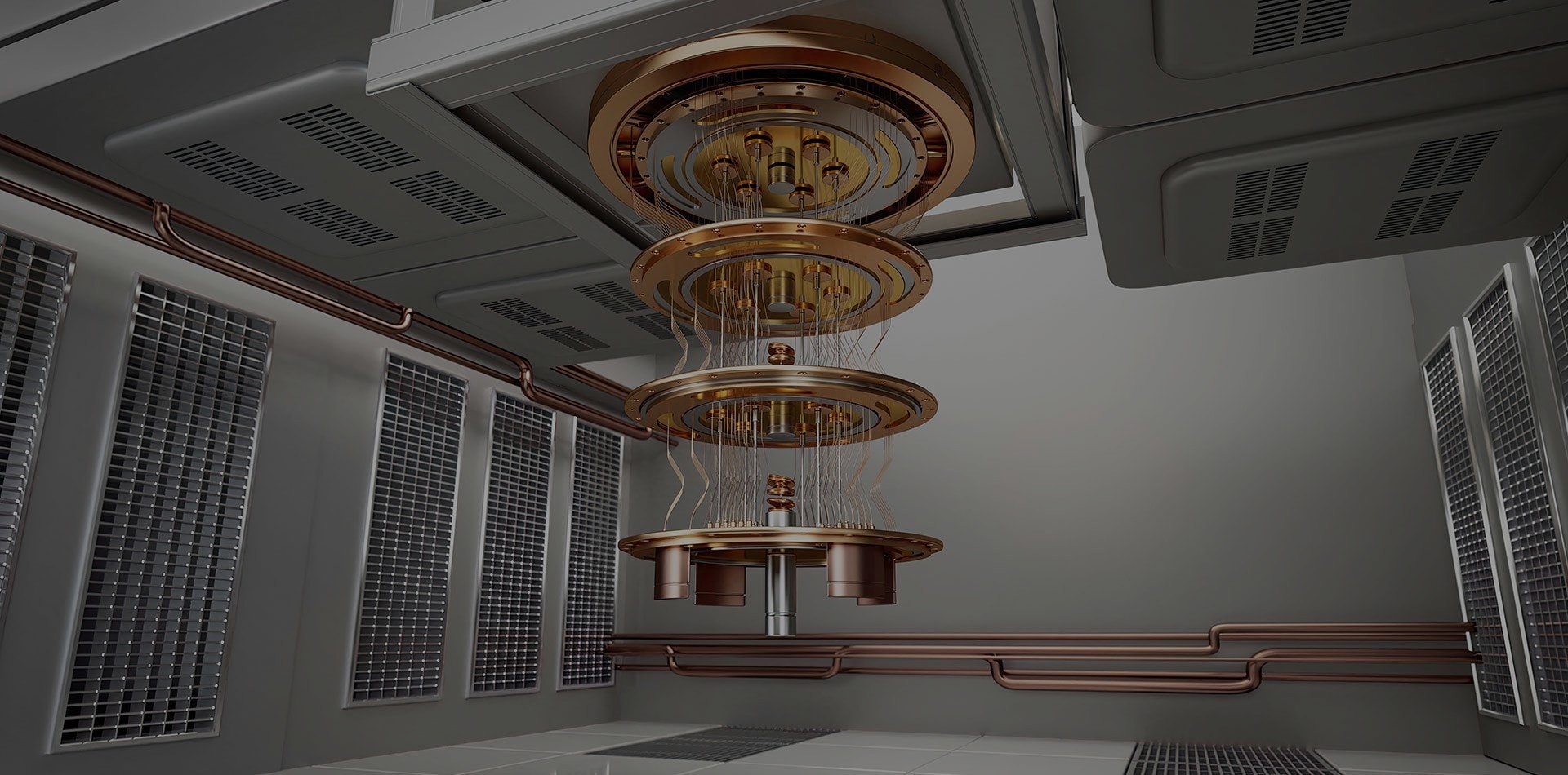 Quantum computer hardware inside a high-tech server room