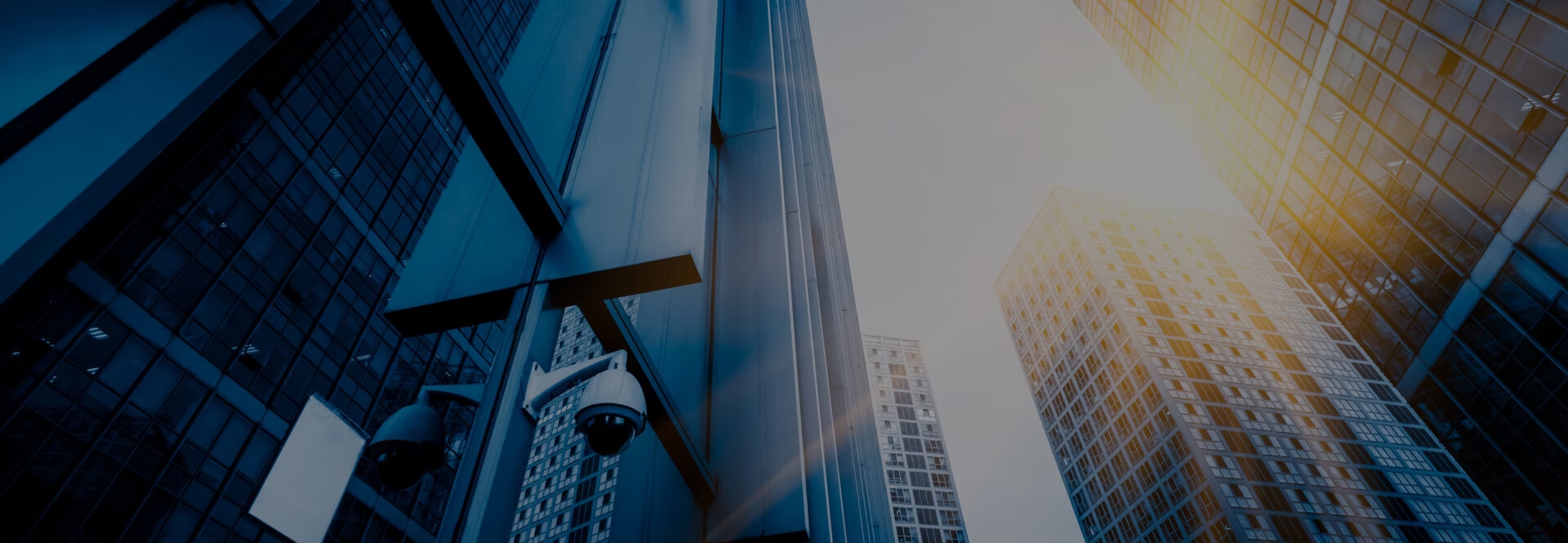 Buildings from beneath with golden light