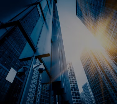 Buildings from beneath with golden light