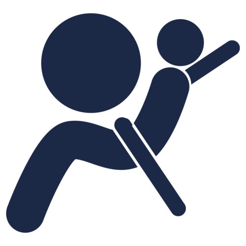 Icon depicting an airbag deploying in front of a person. 