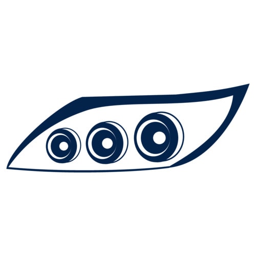Icon of a car headlight with three circular light elements inside.