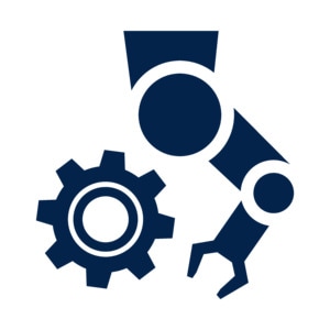 Robotic arm with gear icon