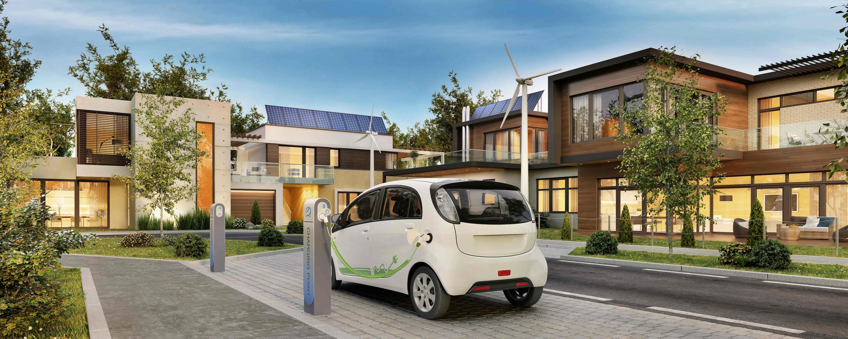 Chassis of the electric car with powertrain and power connections closeup.
