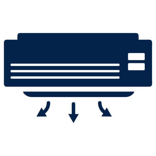 Icon of a wall-mounted air conditioner with airflow arrows pointing downward.