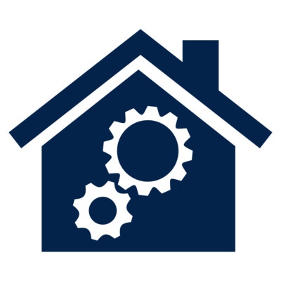 Icon of a smart home with gears representing home automation