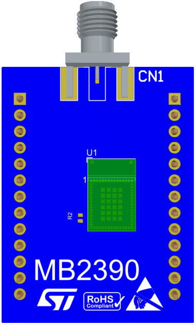 MB2390 sensor module with pin headers and connector on blue PCB