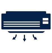 Air conditioner unit with airflow arrows. 