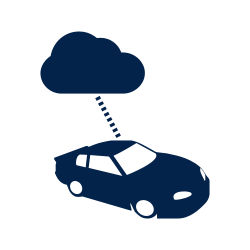  A dark blue icon of a car connected to a cloud 