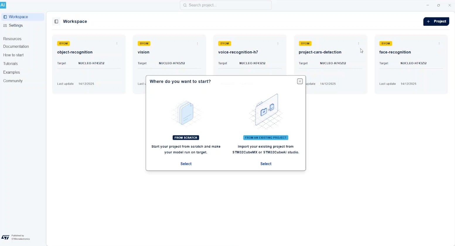 STM32Cube AI Workspace