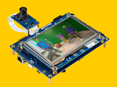 STMicroelectronics Discovery kit with integrated screen and camera sensor demonstrating computer vision