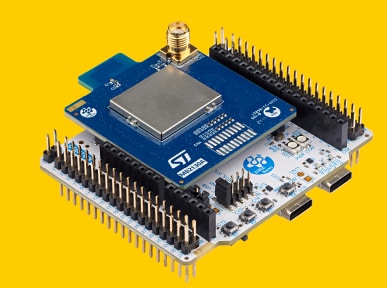 STMicroelectronics STM32 Nucleo development board stacked with an expansion shield for fast prototyping