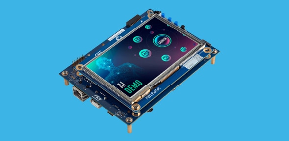 STMicroelectronics STM32N6 Discovery kit running an AI demo application on its display