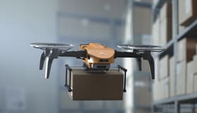 Drone delivering a package in a warehouse