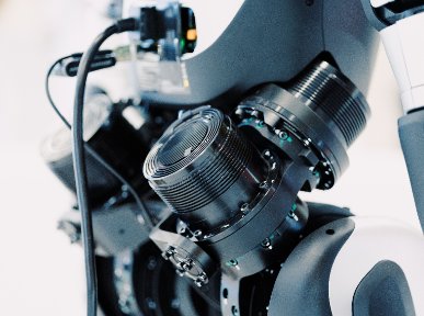 Closeup of precision limb joint motor drive on a humanoid robot